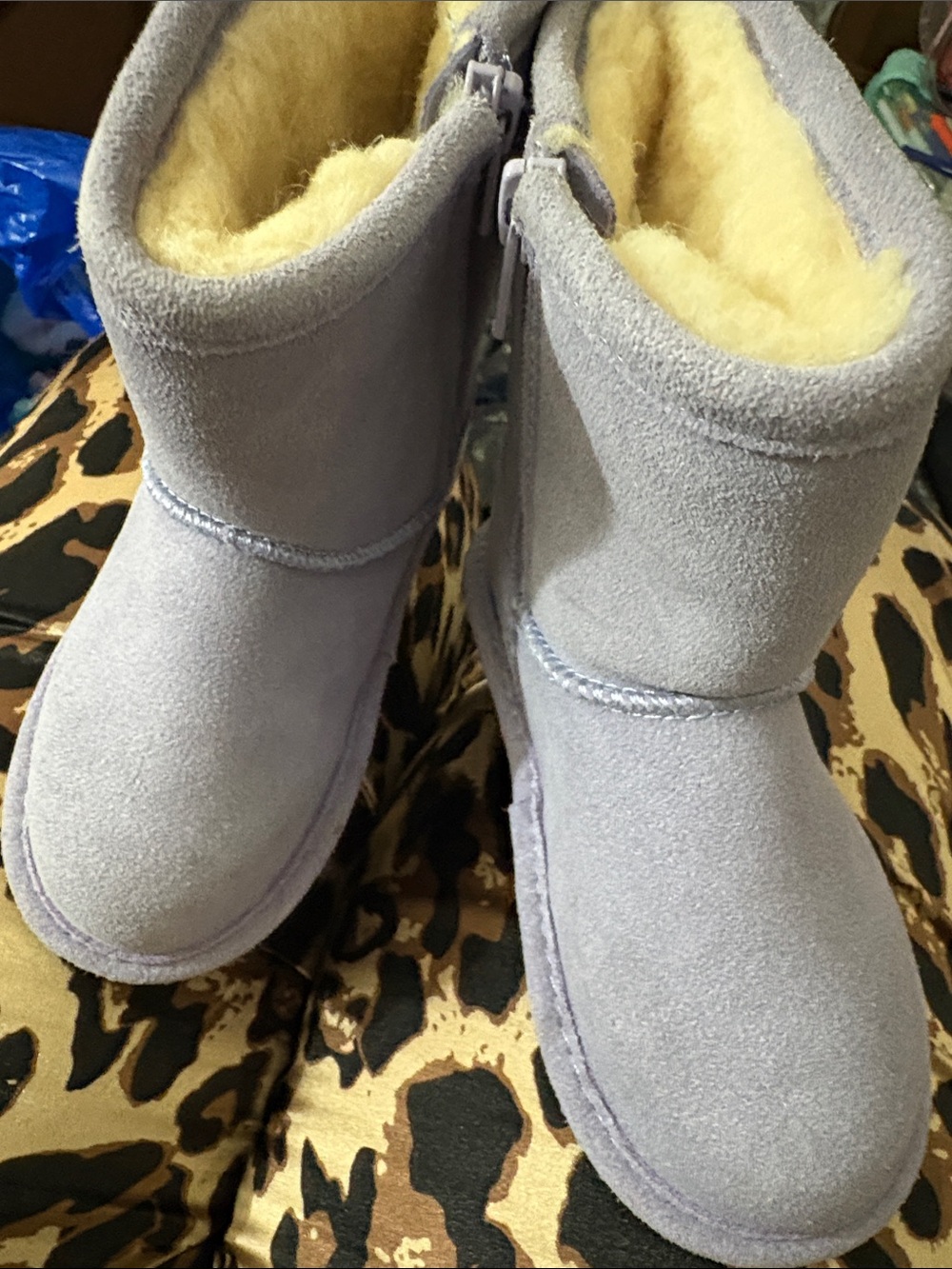 BearPaw Kids Plush-Lined Boots in Light Lavender with Cream Lining